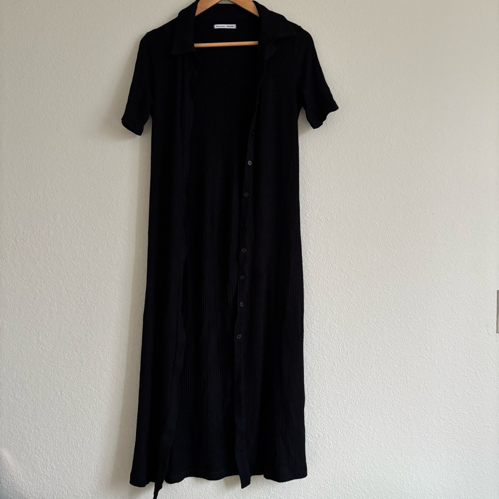 Reformation Black Ribbed Button-Front Midi Dress - Picture 6 of 13